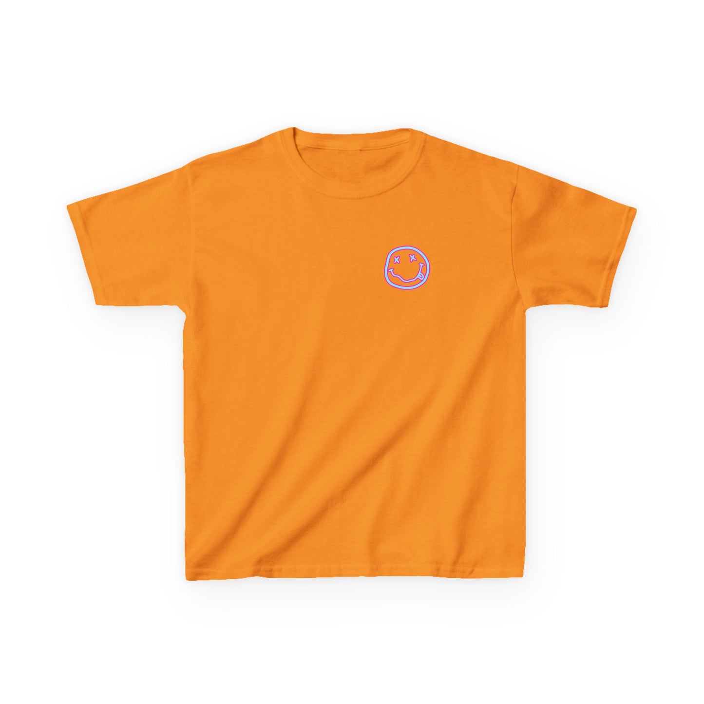 Kids Tee — Retro Pink Checker Smiley Face with Star Eyes