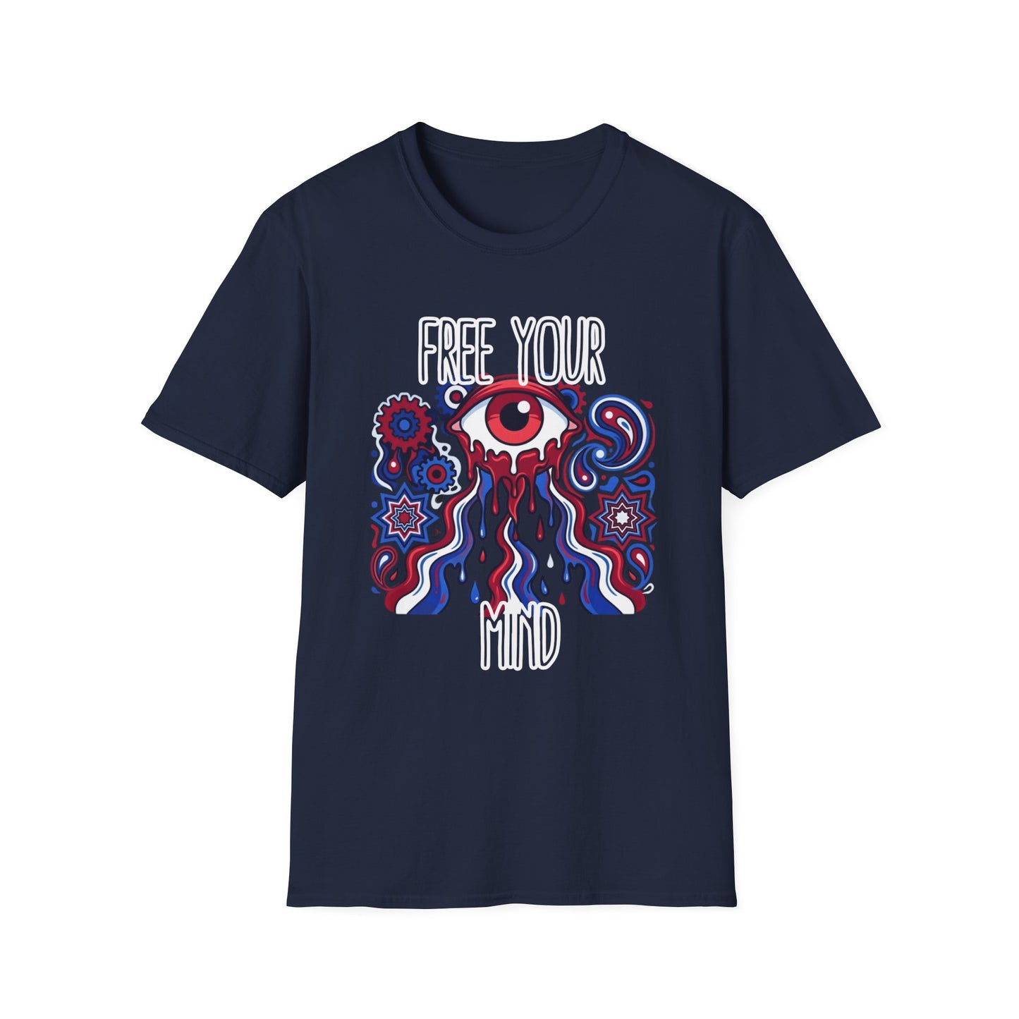 Psychedelic 'Free Your Mind' Red, White and Blue T-Shirt —