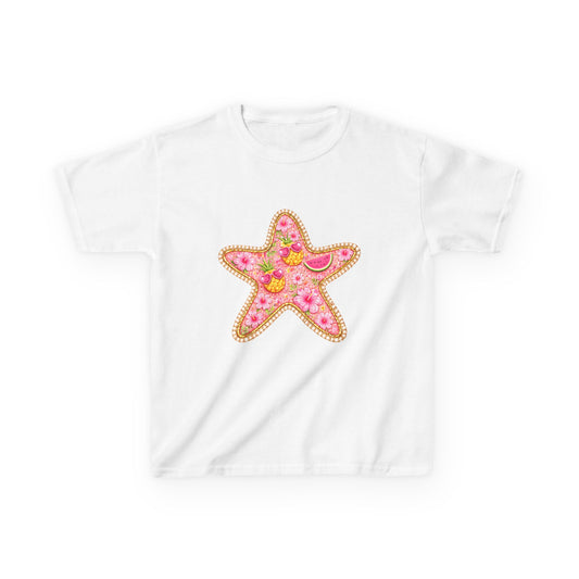 Kids Starfish Tee — Pink Floral Sequin Star Design