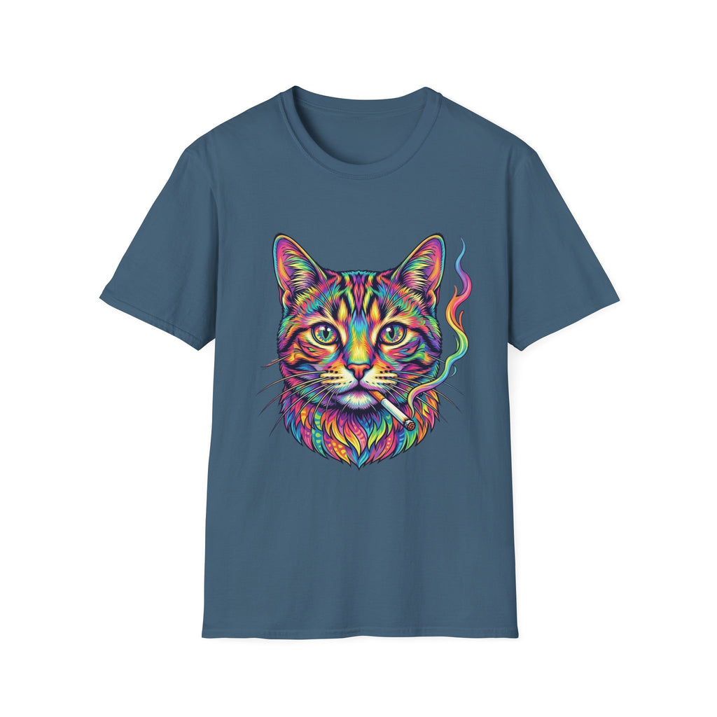 Colorful Psychedelic Cat T-Shirt — Vibrant Rainbow Cat Portrait Tee