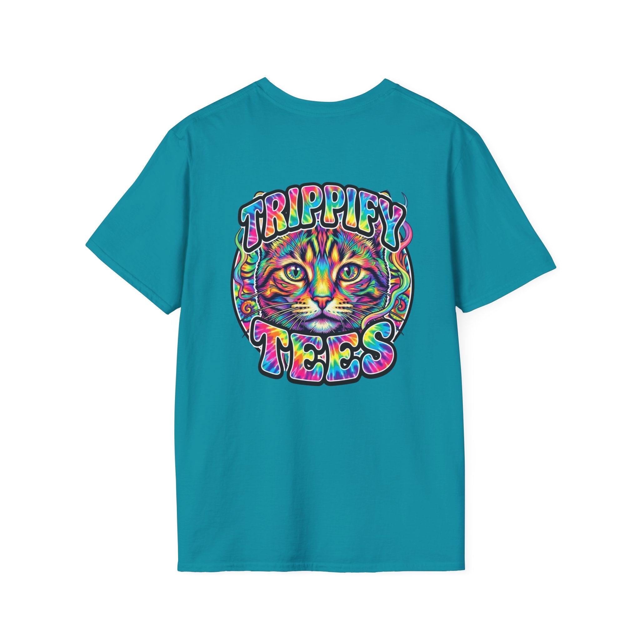 Tie Dye Cat Graphic T-Shirt — Colorful Mini Logo Tee