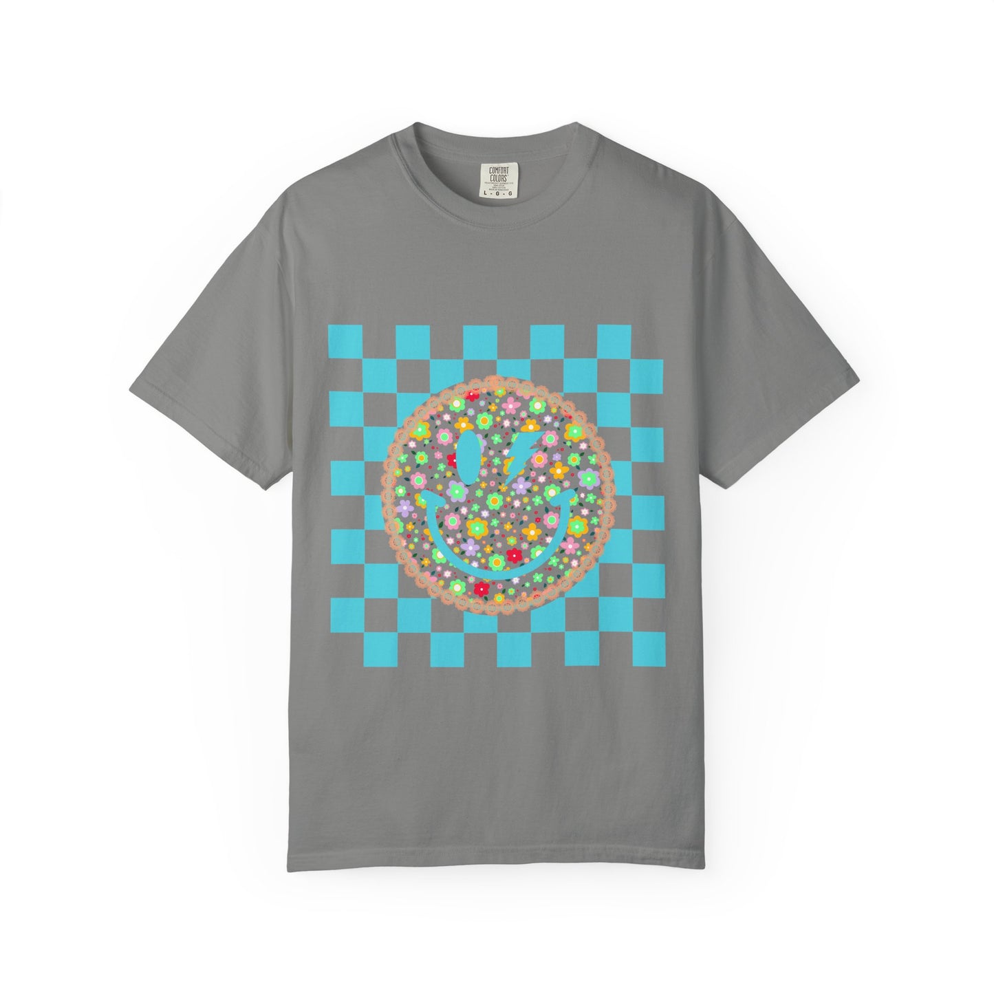 Floral Smiley Checkerboard T-Shirt