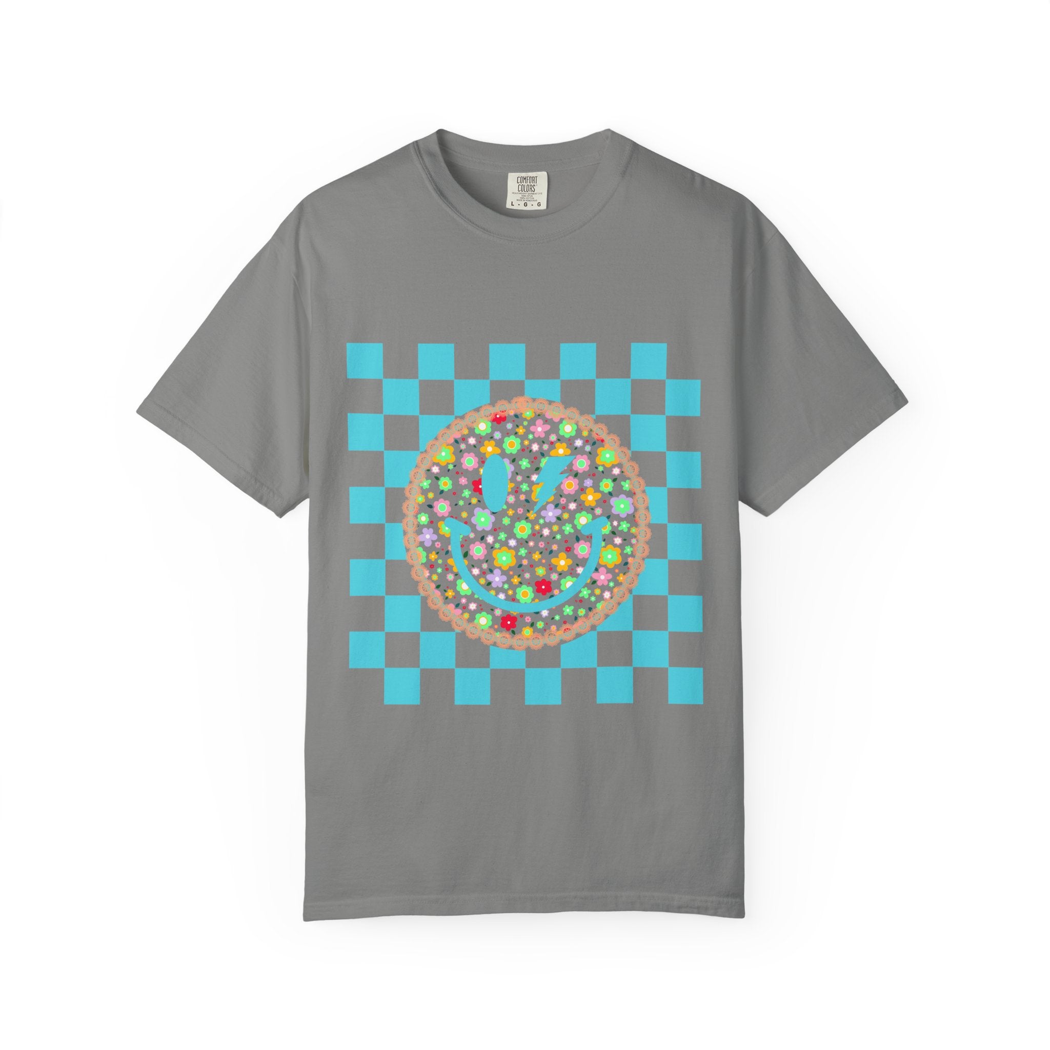 Floral Smiley Checkerboard T-Shirt