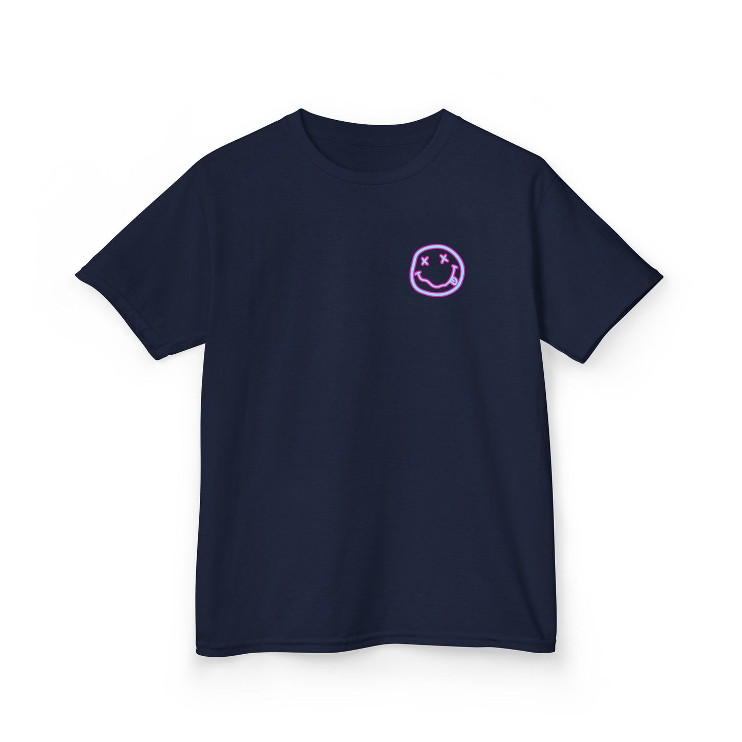 Kids Tee — Retro Pink Checker Smiley Face with Star Eyes