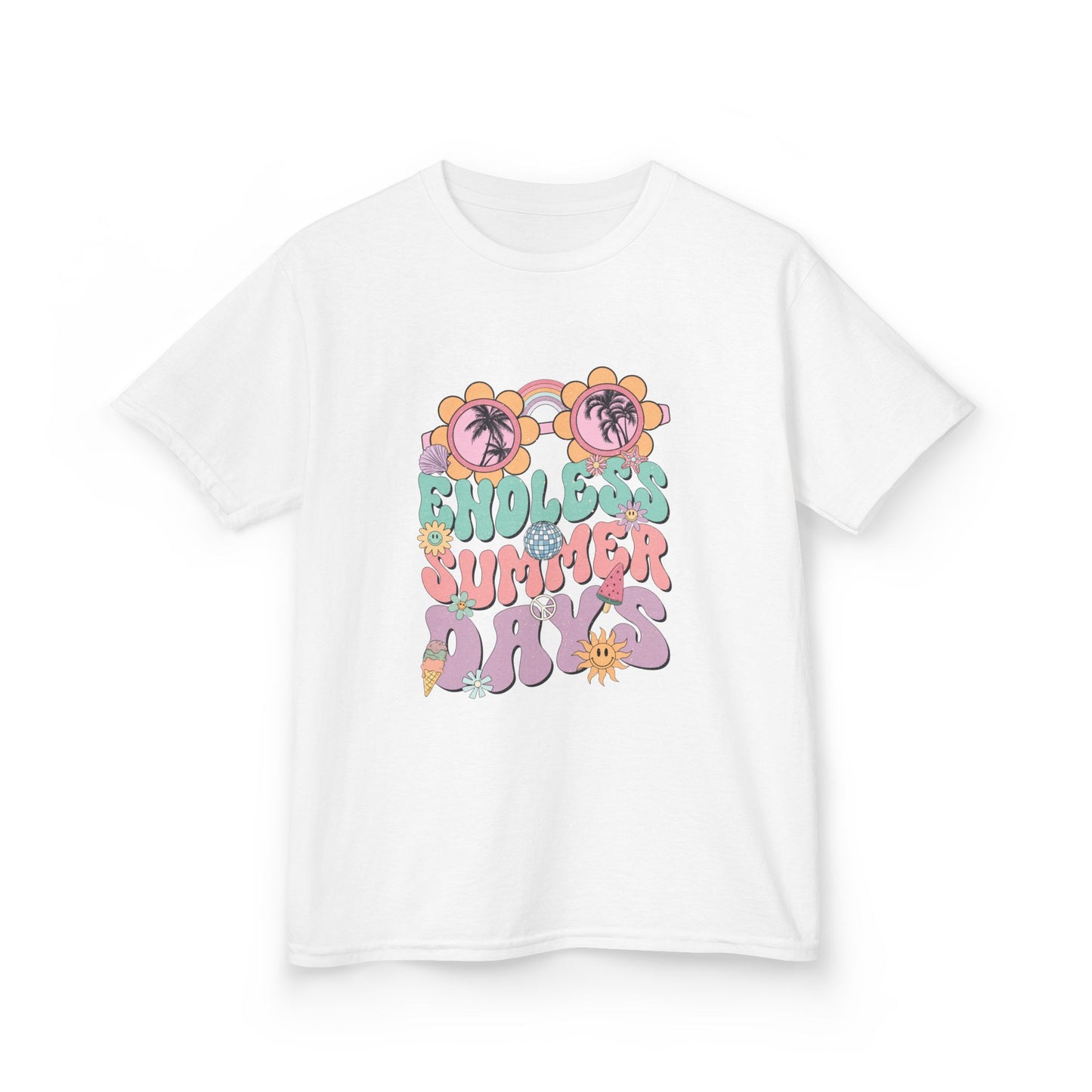 Kids Summer Tee — "Endless Summer Days" Retro Floral Sunglasses Shirt