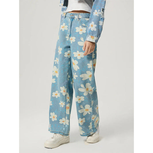 Women's Vintage Floral Print Straight-Leg Jeans